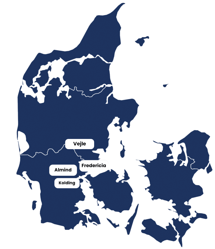 kort over rengøring i Almind, Kolding, Vejle og Fredericia